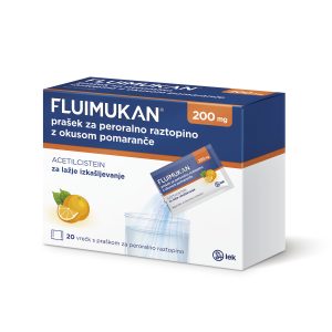 Fluimukan 200 mg, 20 vrečk z okusom pomaranče