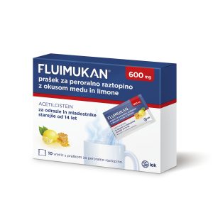 Fluimukan 600 mg, prašek za peroralno raztopino z okusom medu in limone, 10 vrečk