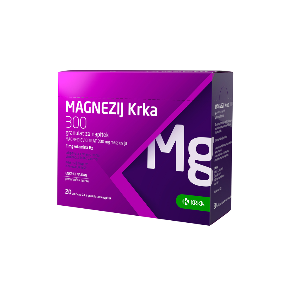 Magnezij Krka 300, granulat za napitek, 20 vrečk