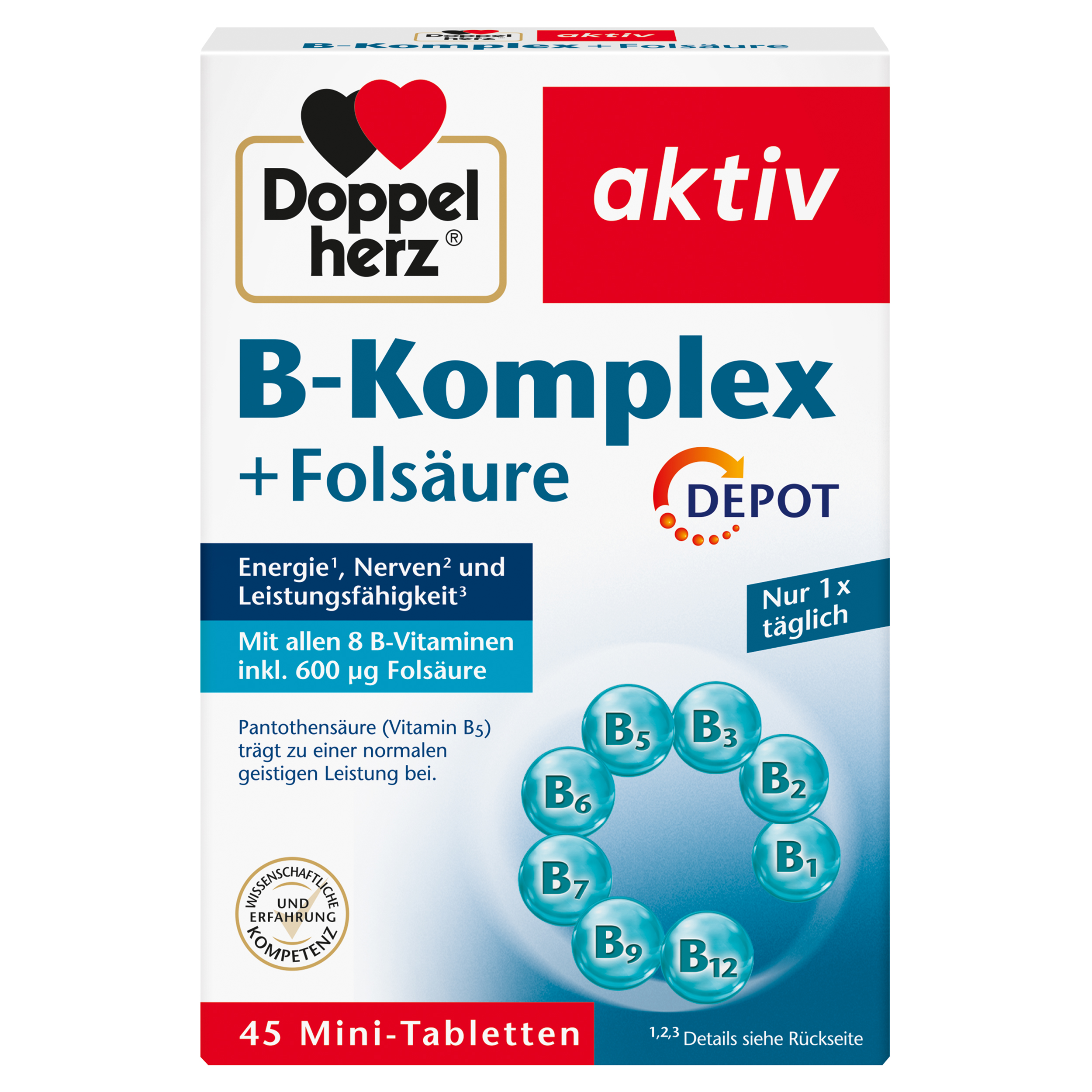 Doppelherz aktiv B-kompleks + folna kislina, 45 DEPO tablet
