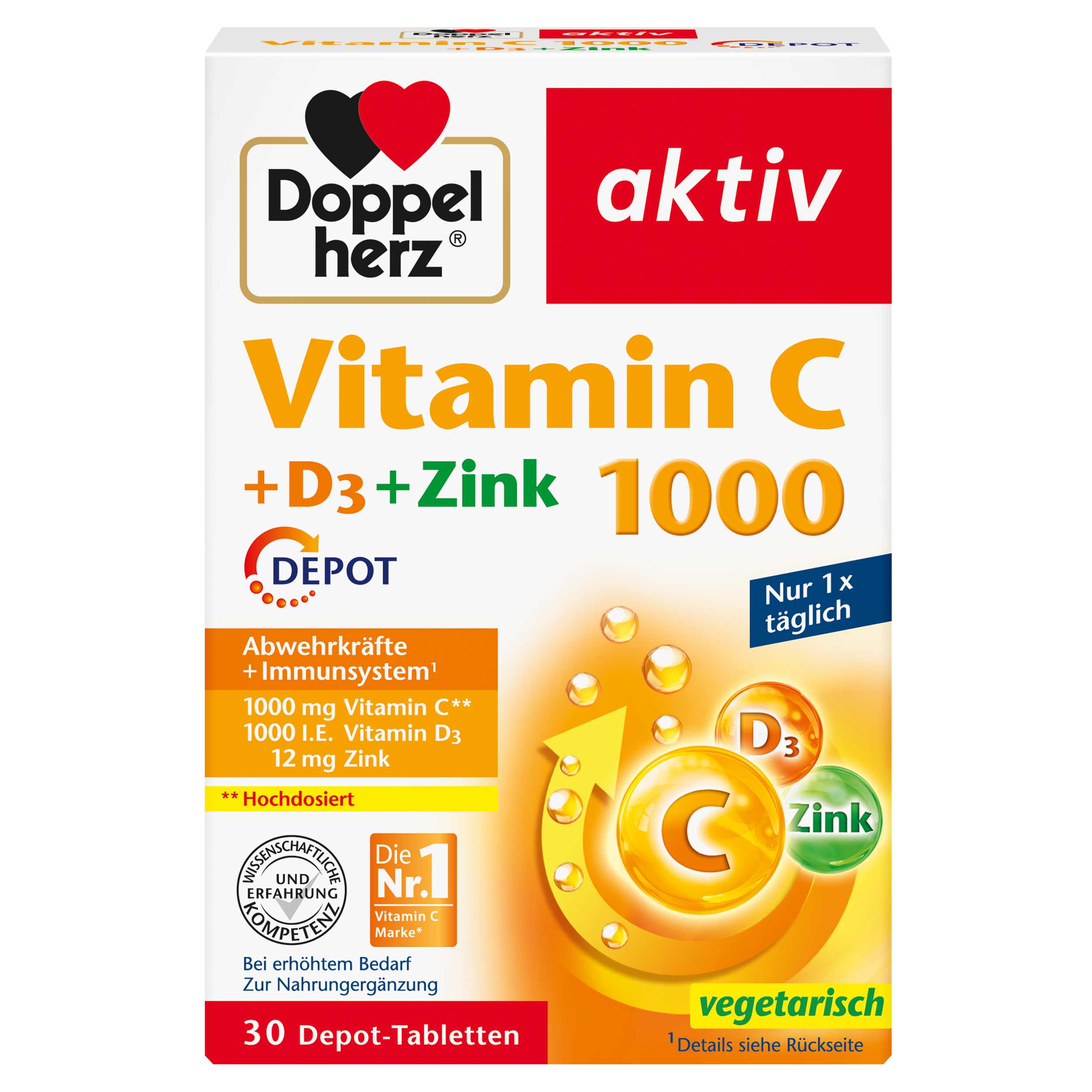 Doppelherz aktiv Vitamin C 1000 + D3 + cink, 30 DEPO tablet