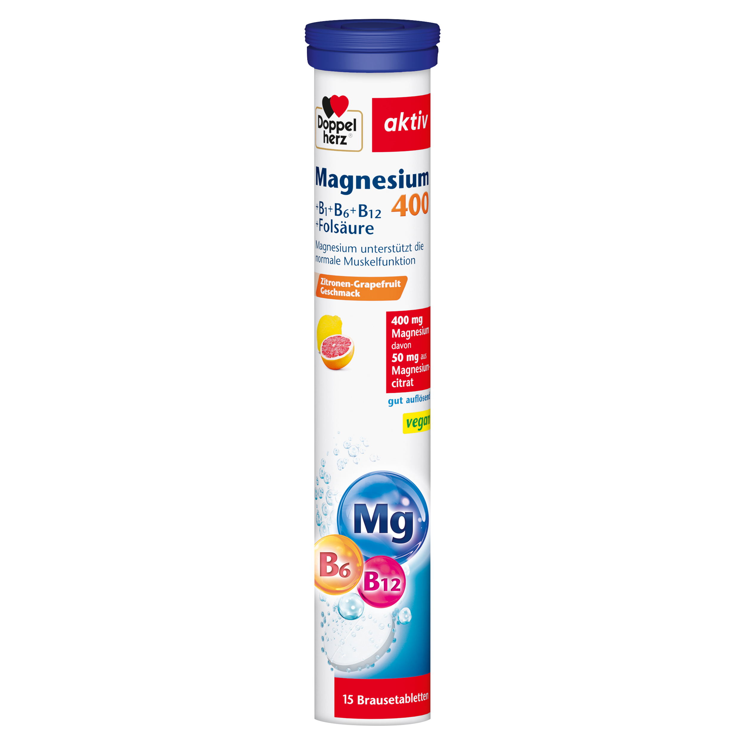 Doppelherz aktiv Magnezij 400 + B1 + B6 + B12 + folna kislina, 15 šumečih tablet