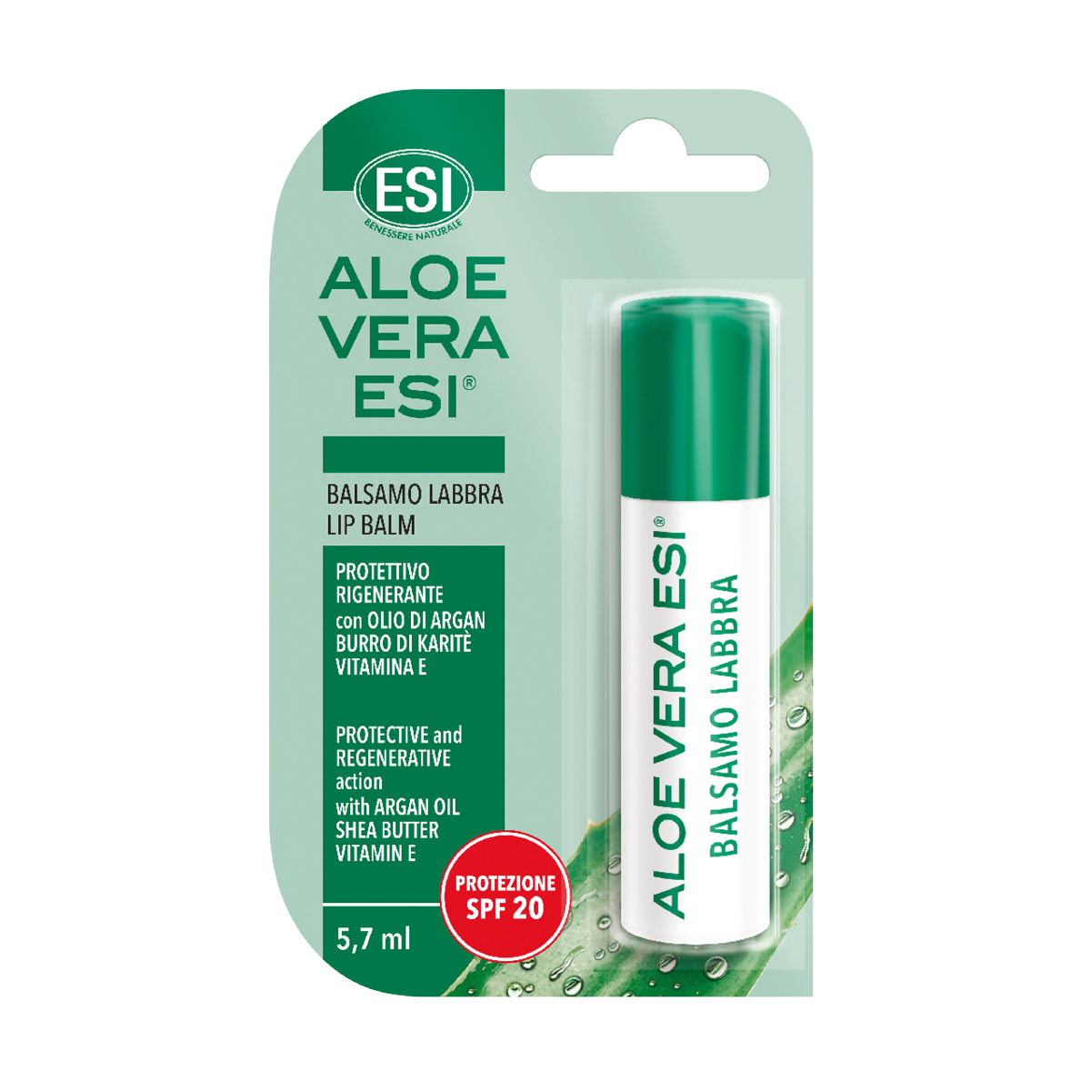 Aloe vera Balzam za ustnice s srednjo zaščito SPF 20, 5,7 ml