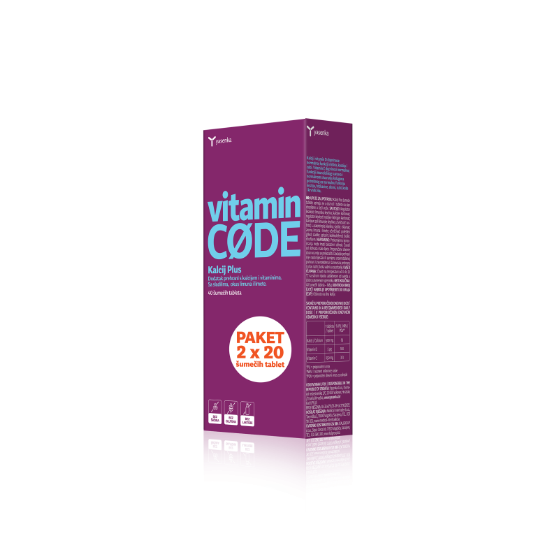 Vitamin Code Kalcij Plus, PAKET 2×20 šumečih tablet
