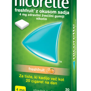 Nicorette Freshfruit z okusom sadja 4 mg zdravilni žvečilni gumiji, 30 žvečilnih gumijev