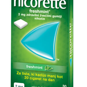 Nicorette Freshmint 2 mg zdravilni žvečilni gumiji, 30 žvečilnih gumijev