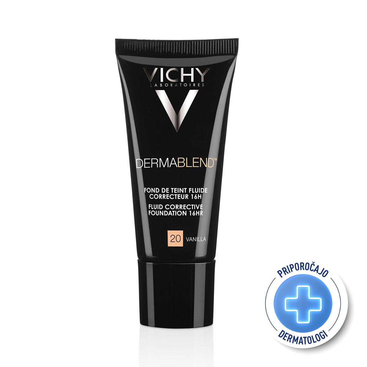VICHY DERMABLEND Tekoči puder z visoko prekrivno močjo SPF28, 30 ml, 20 Vanilla