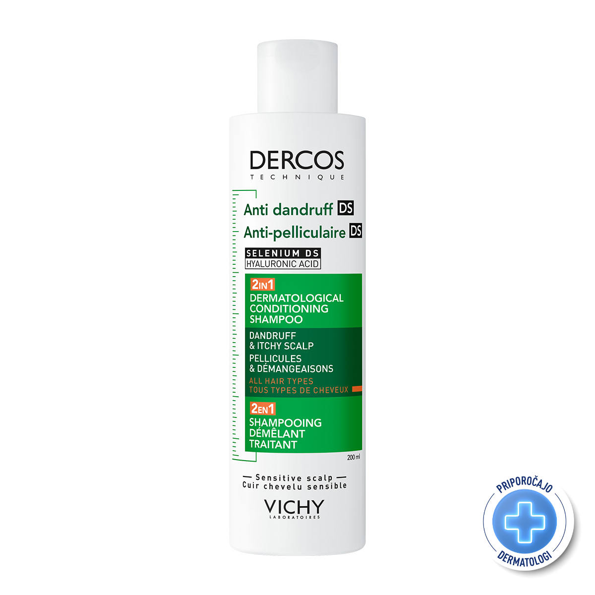 VICHY DERCOS šampon proti prhljaju DS - 2 v 1: Dermokozmetični šampon in balzam, 200 ml