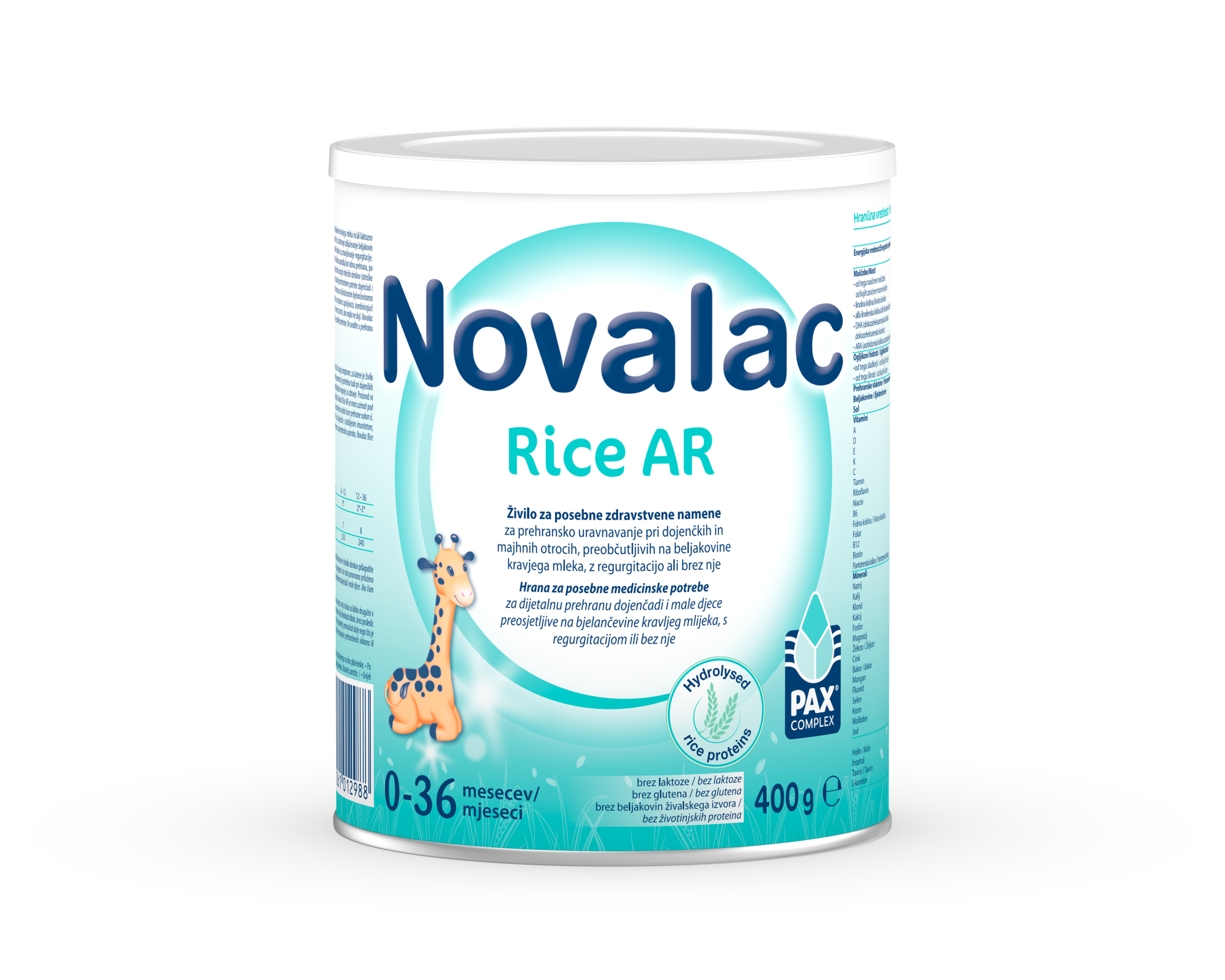 Novalac Rice AR, formula s hidrolizatom beljakovin iz riža za dojenčke in majhne otroke, preobčutljive na beljakovine kravjega mleka, 400 g