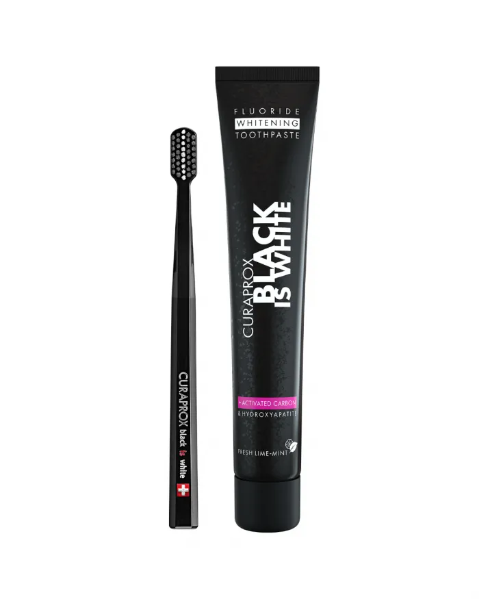Curaprox zobna pasta Black is white 90 ml z zobno ščetko